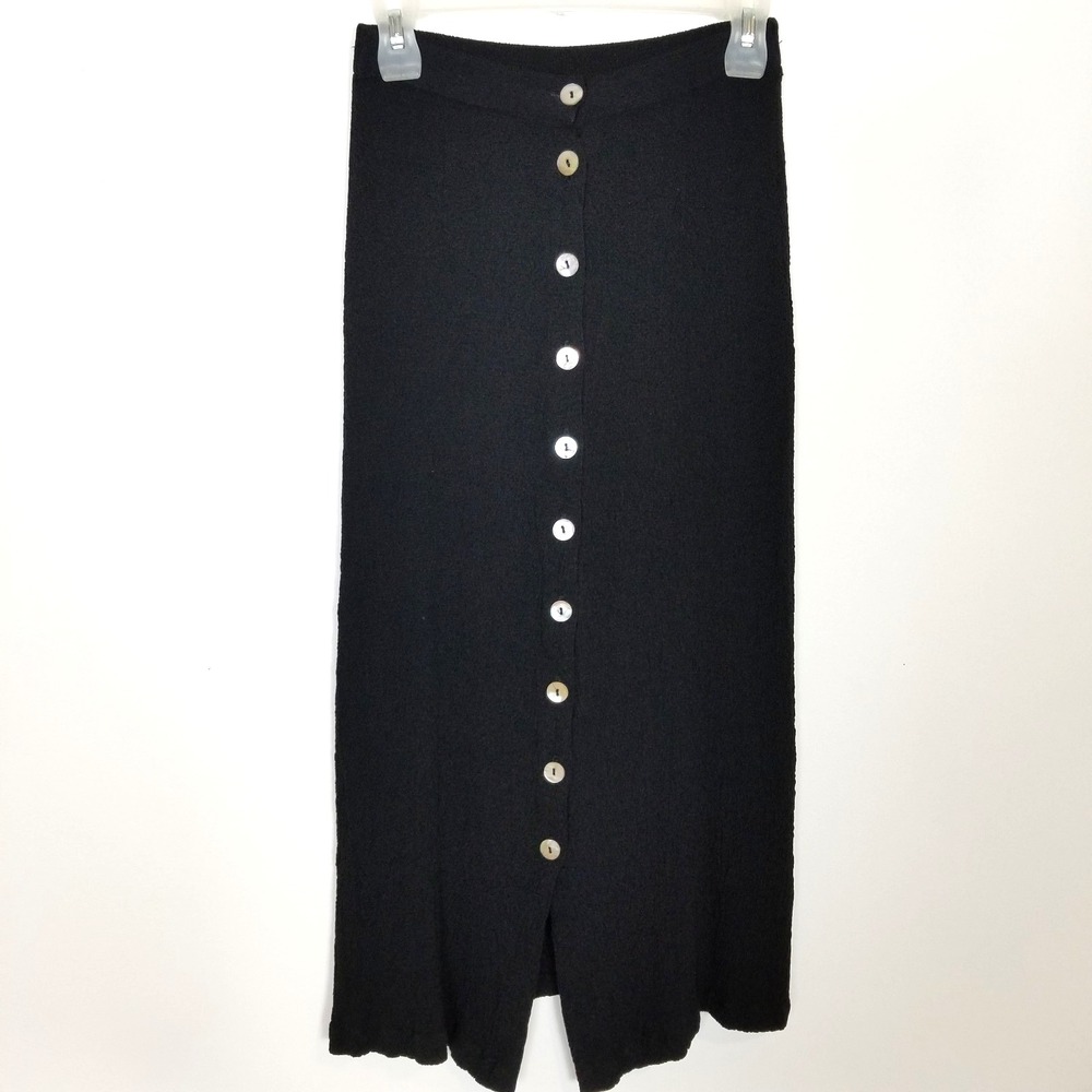Neiman Marcus Women Midi Skirt Sz S Black Button Front Classic Lagenlook